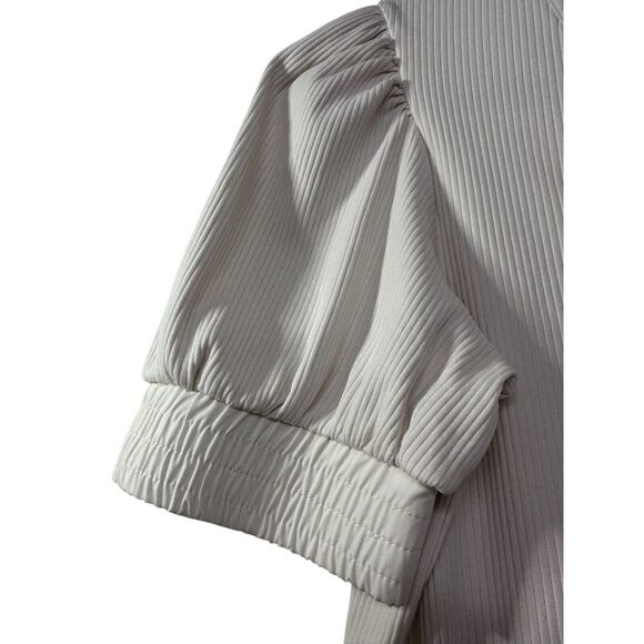 $195 Derek Lam 10 Crosby Size Heather T-Shirt Puff Sleeve Rib Off White L NWOT - Picture 8 of 10